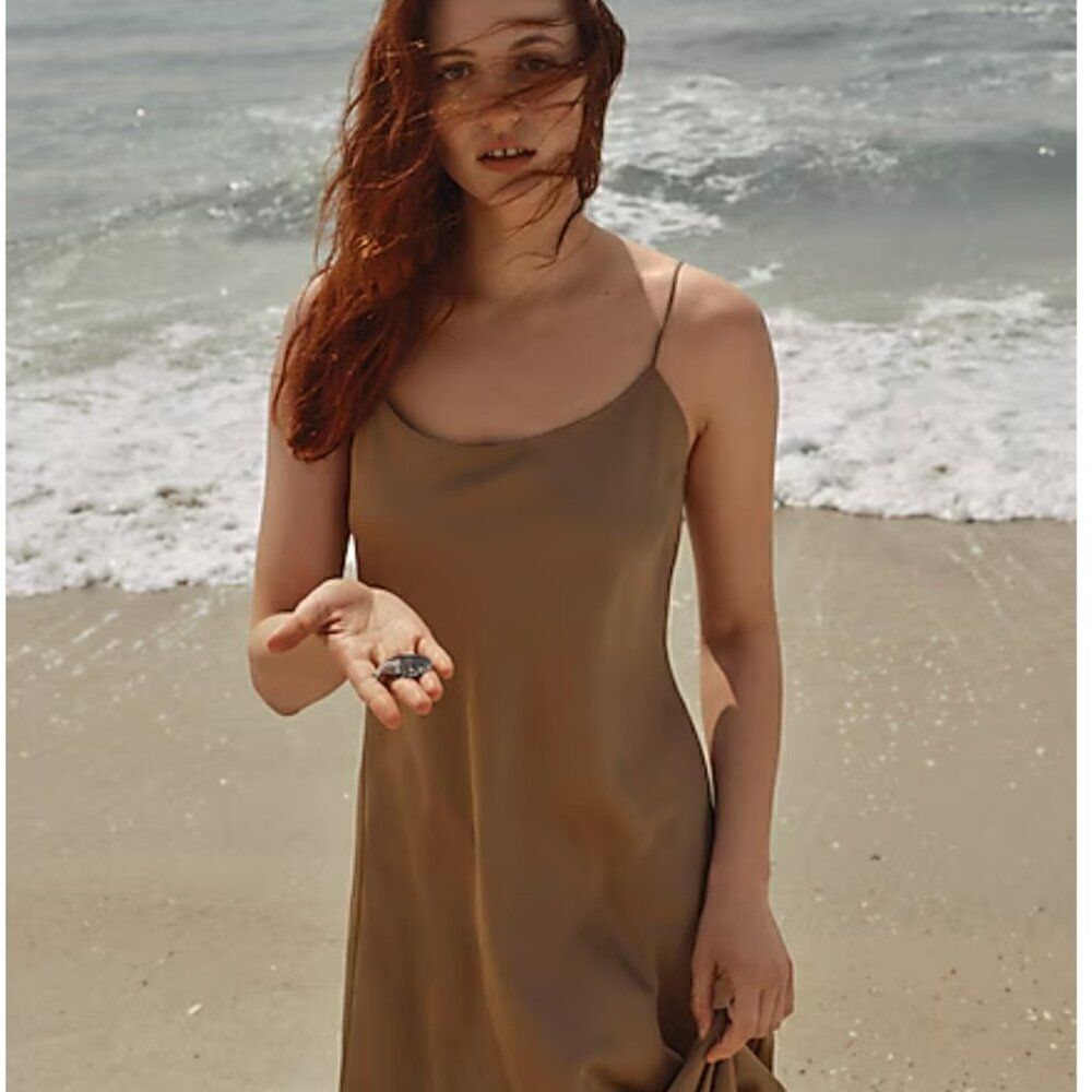 J. Crew Gwyneth slip dress in luster charmeuse camel NWT - Picture 4 of 10